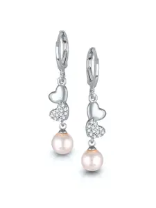 DIVASTRI Rhodium-Plated Cubic Zirconia Studded Heart Shaped Hoop Earrings