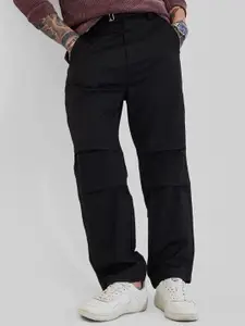 Snitch Men Black Mid-Rise Relaxed Fit Trouser