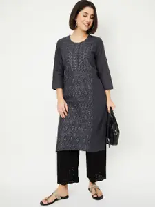 max Women Geometric Embroidered Flared Round Neck Straight Sequinned Kurta