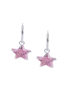 Abhooshan 92.5 Sterling Silver Silver-Plated Cubic Zirconia Star Shaped Hoop Earrings