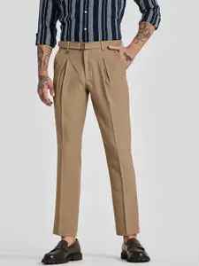 Snitch Men Beige Mid-Rise Slim Fit Formal Trouser