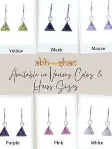 Abhooshan 925Sterling Silver-Plated Cubic Zirconia Studded Triangular Shaped Hoop Earrings