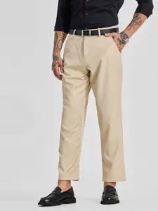 Snitch Men Light Beige Mid-Rise Regular Fit Trouser
