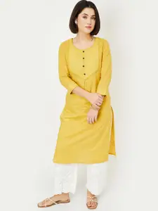 max Striped Thread Work Round Neck Cotton Straight Kurta