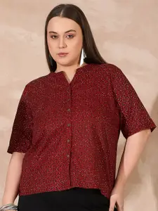 all about you Plus Size Geometric Mandarin Collar Ethnic Cotton Top