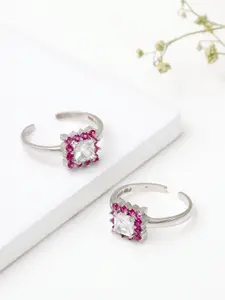 GIVA 925 Sterling Silver Rhodium-Plated Cubic Zirconia Stone Studded Oxidised Toe Rings