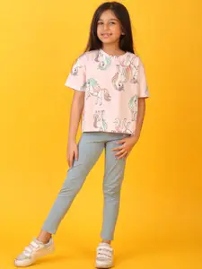 Anthrilo kids Girls Unicorn Printed T-shirt Leggings Clothing Set