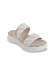 Mochi Off-White Striped Flatform Sandals