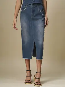Chemistry Embellished 5 Pocket Front Slit Denim Skirt