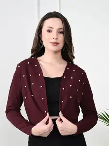 BAESD Embellished Long Sleeves Open Front Crop Shrug