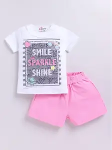 M'andy Girls Embellished Round Neck Top With Shorts