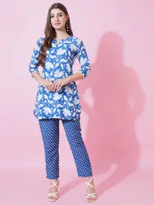 SANTOPERA DESIGNER Floral Printed Notch-Neck Top With Trousers