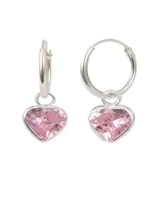 Abhooshan Silver-Plated Sterling Silver Cubic Zirconia Studded Heart Shaped Drop Earrings