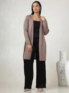 Soch Self Design V-Neck Open Front Acrylic Longline Shrug