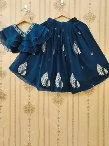 BAESD Girls Embellished Thread Work Ready to Wear Lehenga & Choli