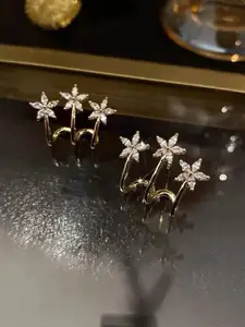 Celestique Cubic Zirconia Studded Contemporary Shaped Studs