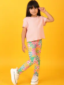 Anthrilo kids Girls Round Neck T-shirt Leggings Clothing Set