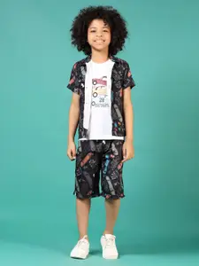 V-Mart Boys Printed Pure Cotton Shirt With Shorts