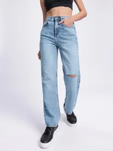 glitchez Women Slash Knee Straight Fit Jeans