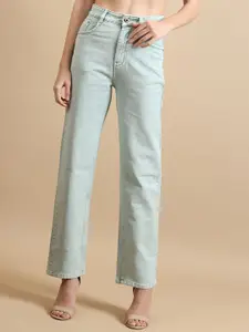 DressBerry Women Comfort Straight Fit High-Rise Light Fade Acid Wash Stretchable Jeans