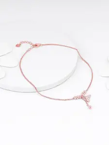 GIVA 925 Silver Rose Gold-Plated Zircon Stone Studded Mermaid Tail Anklets