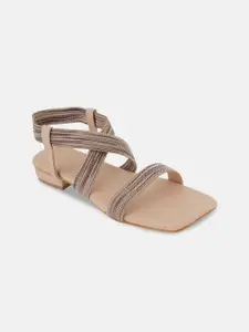 KISTEPS Women Textured Open Toe Flats