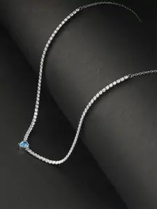 GIVA 925 Sterling Silver Rhodium-Plated CZ Studded Heart Choker Necklace