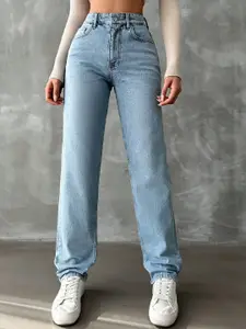 DressBerry Women Comfort Straight Fit High-Rise Light Fade Acid Wash Stretchable Jeans