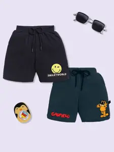 YK X Minute Mirth Boys Assorted Pack Of 2 Garfield Printed Cotton Shorts