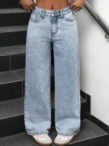 DressBerry Women Comfort Straight Fit High-Rise Light Fade Acid Wash Stretchable Jeans