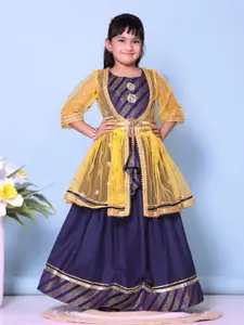 BAESD Girls Embroidered Mirror Work Choli & Lehanga With Koti
