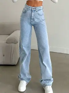 DressBerry Women Comfort Straight Fit High-Rise Light Fade Acid Wash Stretchable Jeans