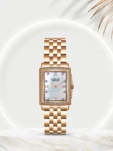 CARLOS PHILIP Women Brass Embellished Dial & Stainless Steel Bracelet Style Straps Analogue Watch S04029-2