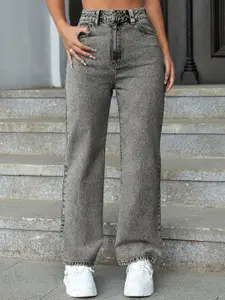 DressBerry Women Comfort Straight Fit High-Rise Light Fade Acid Wash Stretchable Jeans