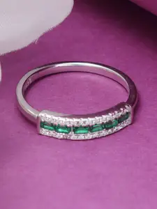 Tuanz Silver Jewelry 925 Sterling Silver Rhodium-Plated Cubic Zirconia-Studded Finger Ring