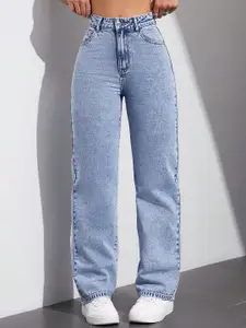 DressBerry Women Comfort Straight Fit High-Rise Light Fade Acid Wash Stretchable Jeans