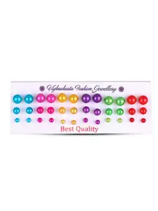 DIVASTRI Set Of 18 Rhodium-Plated Circular Shaped Studs