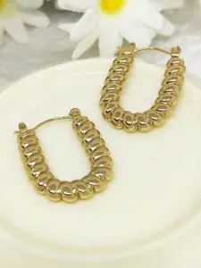 VAGHBHATT Stainless Steel Gold Plated U-Shaped Twisted Hoop Earrings