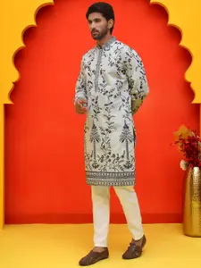 Jompers Men Floral Embroidered Regular Chikankari Kurta with Pyjamas