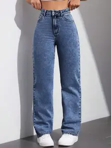 DressBerry Women Comfort Straight Fit High-Rise Light Fade Acid Wash Stretchable Jeans