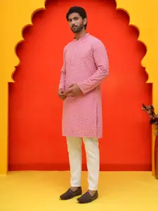 Jompers Men Embroidered Regular Sequinned Pure Cotton Kurta with Pyjamas