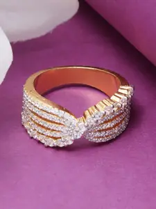 Tuanz Silver Jewelry 925 Sterling Silver Gold-Plated Cubic Zirconia-Studded Finger Ring