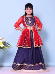 BAESD Girls Embroidered Mirror Work Choli & Lehanga With Koti