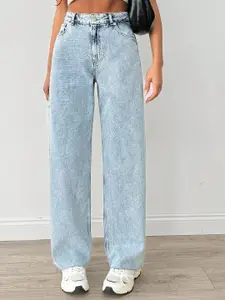 DressBerry Women Comfort Straight Fit High-Rise Light Fade Acid Wash Stretchable Jeans