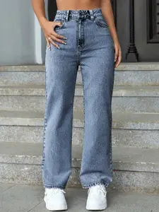 DressBerry Women Comfort Straight Fit High-Rise Light Fade Acid Wash Stretchable Jeans