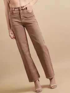 DressBerry Women Comfort Straight Fit High-Rise Light Fade Acid Wash Stretchable Jeans