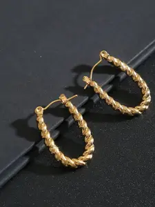 KRENOZ Gold-Plated Stainless Steel Twisted U Shaped Hoop Earrings