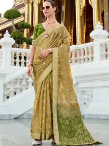 DEVATITHI Woven Design Green Tissue Silk Zari Booti Saree