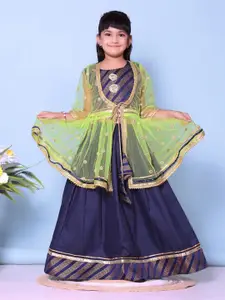 BAESD Girls Embroidered Mirror Work Choli & Lehanga With Koti