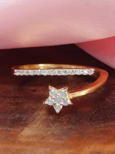 Tuanz Silver Jewelry 925 Sterling Silver Gold-Plated Cubic Zirconia-Studded Finger Ring